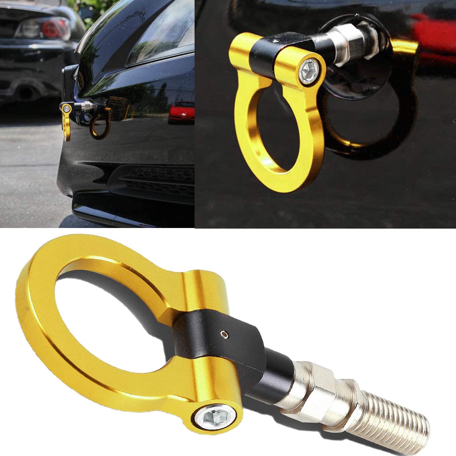 Yellow 1PC, Metal Round Hook JDM Racing Aluminum Triangle Tow Hooks Eyes Front Rear Japanese Car Auto Traile Rear Japanese Car Auto Trailer.