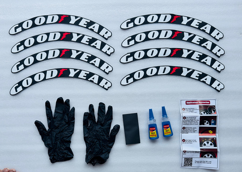 Good Year Tyre Sticker for 4 Tire Tyres Customized Permanent Rubber 4 Tire Tyress Stickerr Decorative Sticker (2 Glue +2 Gloves Included)