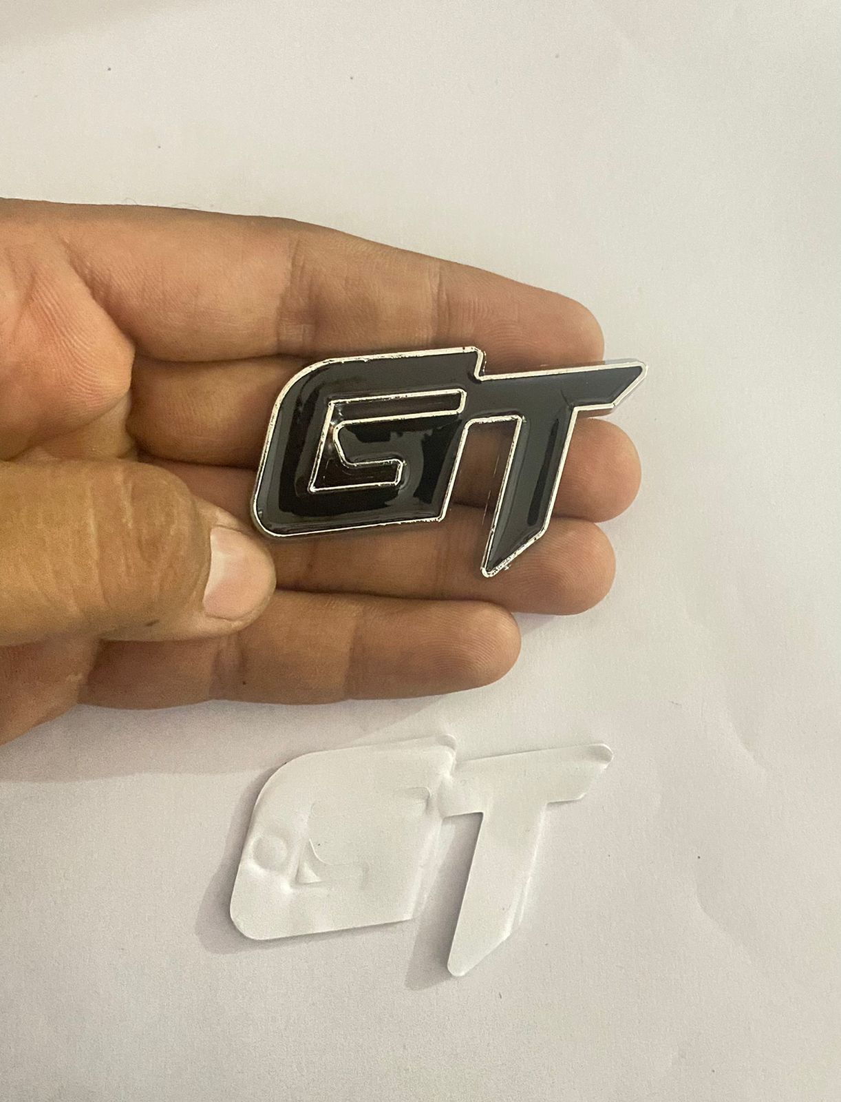 Chrome-Black GT Small 3D Metal Logo (6.5cmx3.8cm) Car Bike Laptop GT Sticker Car Emblem 3D Badge Decorative Sticker Auto Racing Sport Logo Grand Tourer Decal.