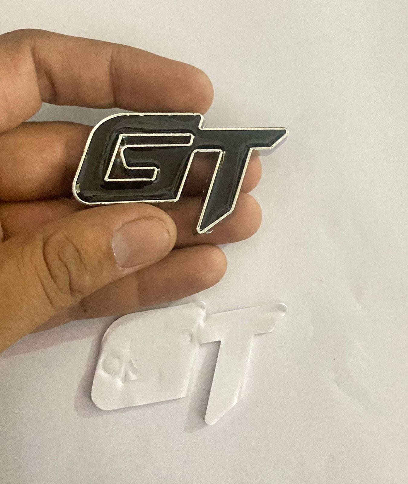 Chrome-Black GT Small 3D Metal Logo (6.5cmx3.8cm) Car Bike Laptop GT Sticker Car Emblem 3D Badge Decorative Sticker Auto Racing Sport Logo Grand Tourer Decal.