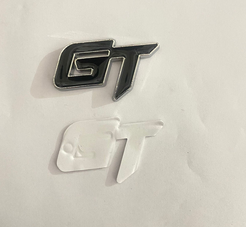 Chrome-Black GT Small 3D Metal Logo (6.5cmx3.8cm) Car Bike Laptop GT Sticker Car Emblem 3D Badge Decorative Sticker Auto Racing Sport Logo Grand Tourer Decal.