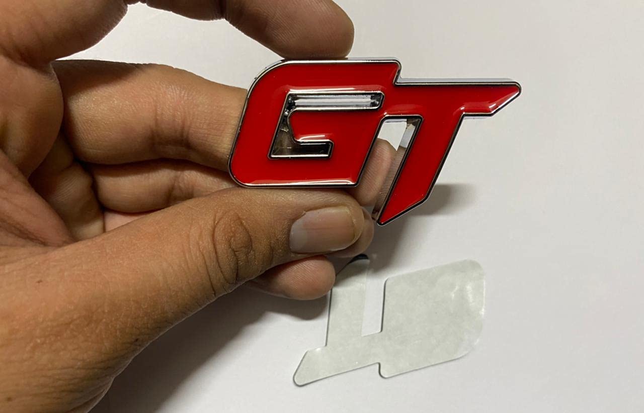 Chrome-Red GT Small 3D Metal Logo (6.5cmx3.8cm) Car Bike Laptop GT Sticker Car Emblem 3D Badge Decorative Sticker Auto Racing Sport Logo Grand Tourer Decal.