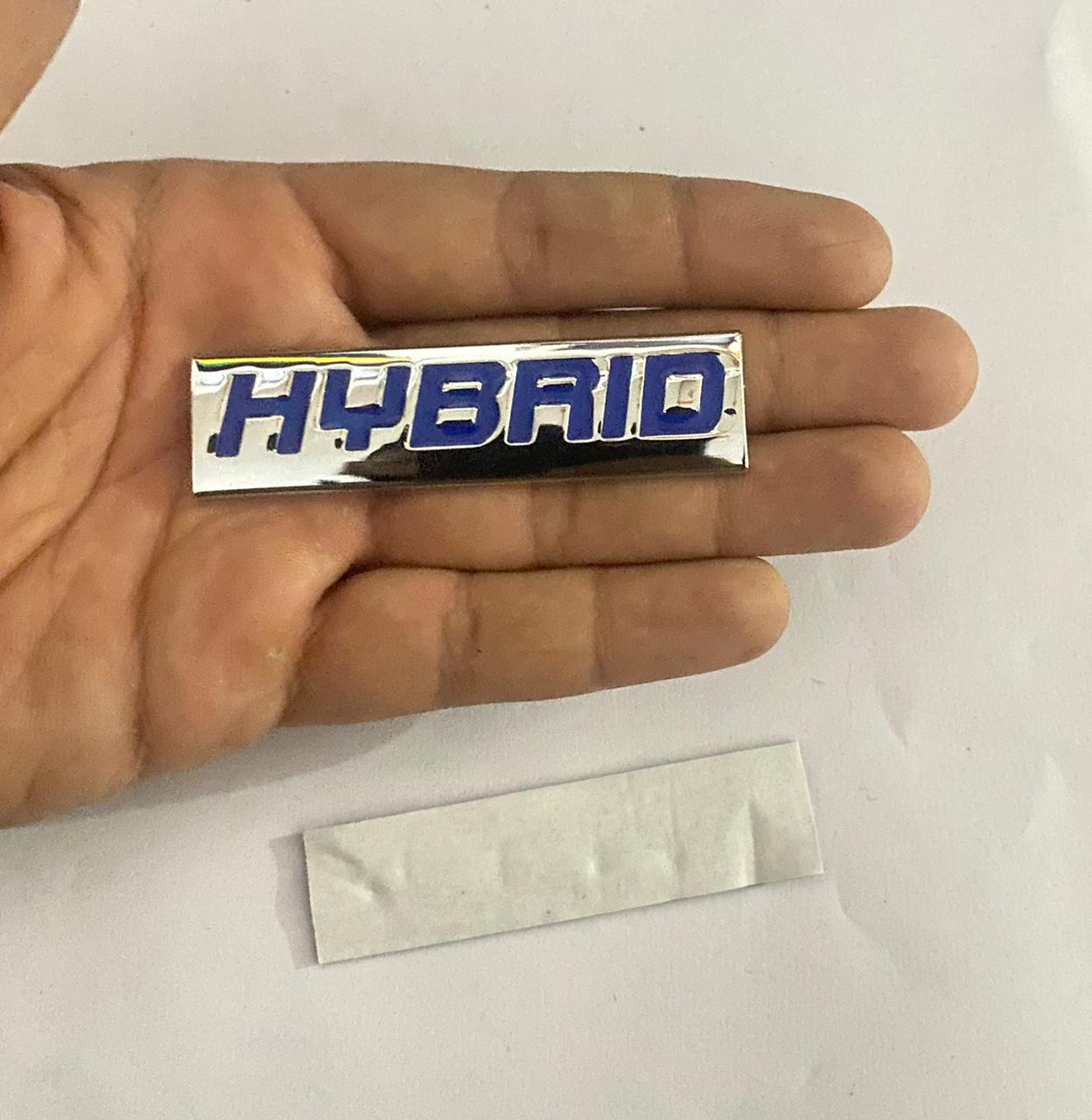 Chrome BLUE Hybrid Logo. Car Bike Metal Hybrid 7.7 x 2 cm Hybrid Sign Logo Auto Racing Sport Sticker Car Emblem Premium 3D Badge Grand Tourer Decal Hybrid 3D Sticker