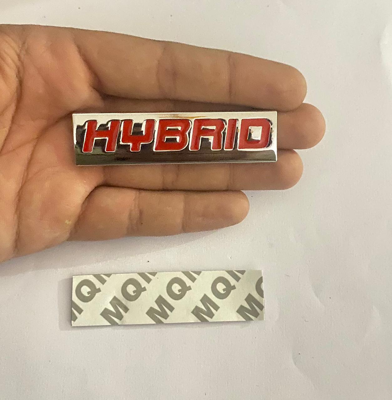 Chrome RED Hybrid Logo. Car Bike Metal Hybrid 7.7 x 2 cm Hybrid Sign Logo Auto Racing Sport Sticker Car Emblem Premium 3D Badge Grand Tourer Decal Hybrid 3D Sticker