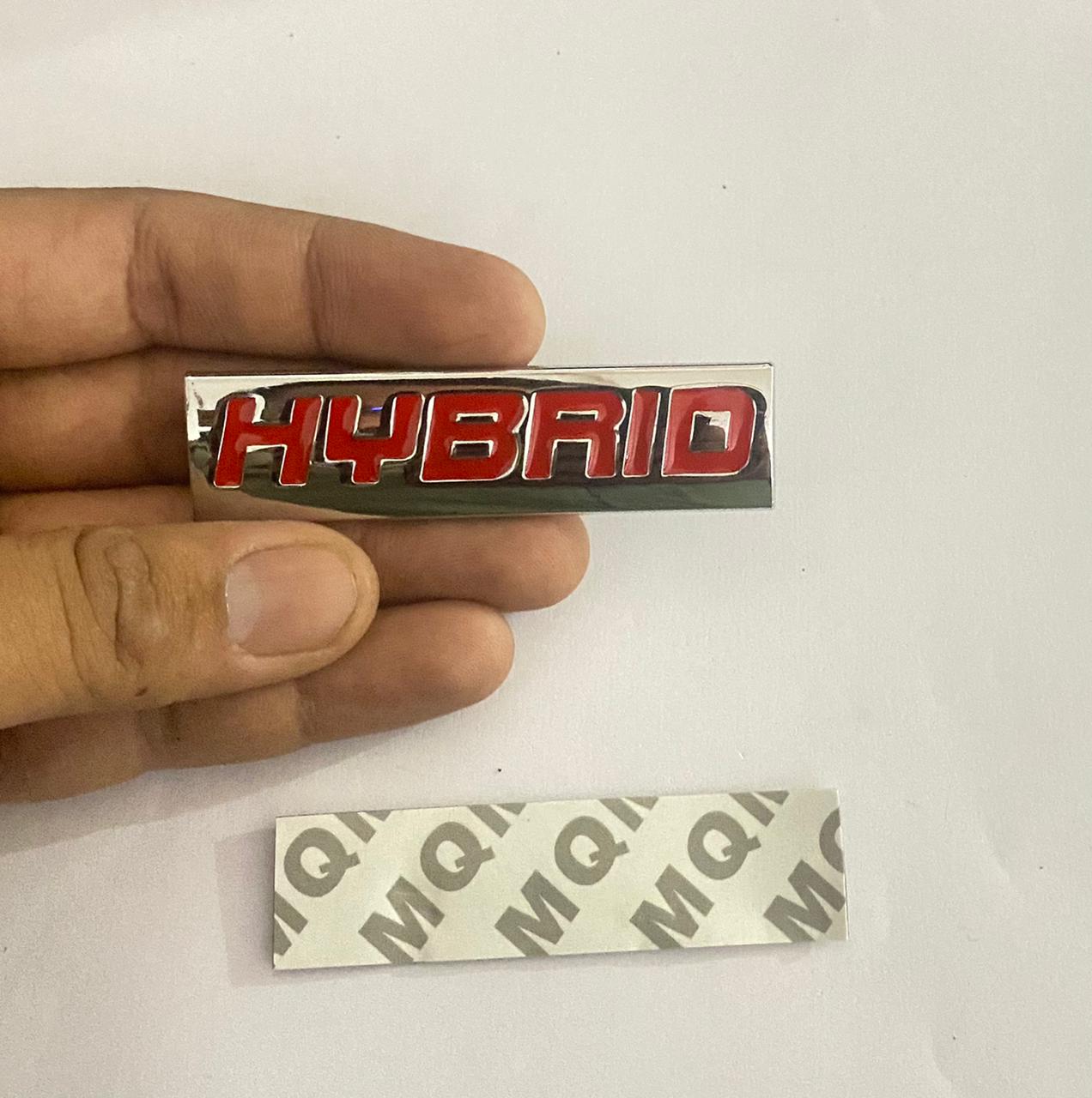 Chrome RED Hybrid Logo. Car Bike Metal Hybrid 7.7 x 2 cm Hybrid Sign Logo Auto Racing Sport Sticker Car Emblem Premium 3D Badge Grand Tourer Decal Hybrid 3D Sticker