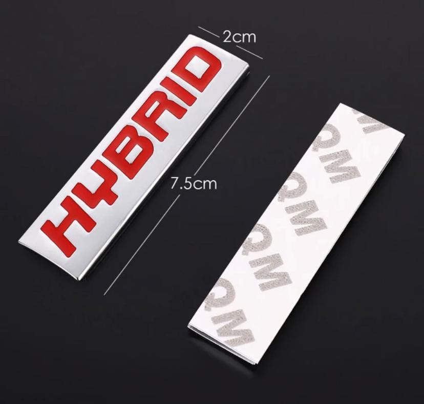 Chrome RED Hybrid Logo. Car Bike Metal Hybrid 7.7 x 2 cm Hybrid Sign Logo Auto Racing Sport Sticker Car Emblem Premium 3D Badge Grand Tourer Decal Hybrid 3D Sticker