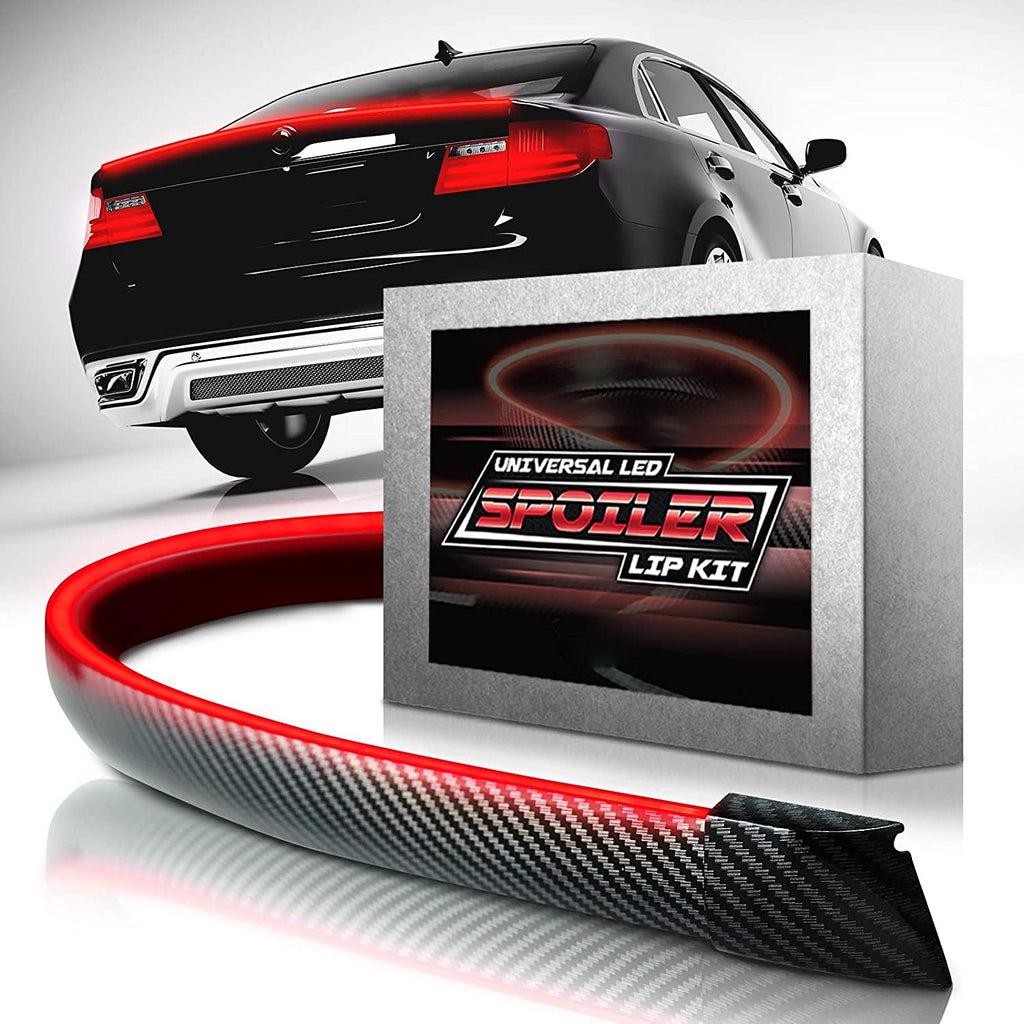 Universal Item Led Trunk Lip Spoiler Black-Carbon Fiber LED Exterior Rear Tail Wing Spoiler Brake Light Strip Splitter FIT for All CAR