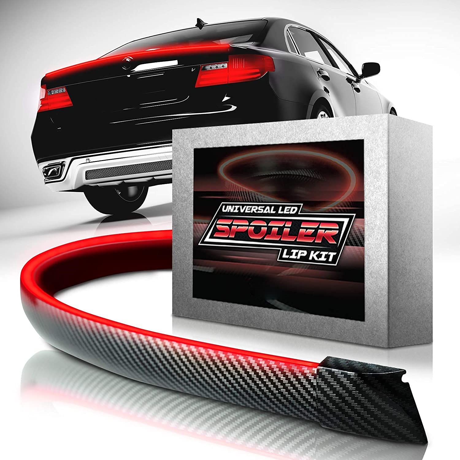 Universal Item Led Trunk Lip Spoiler Black-Carbon Fiber LED Exterior Rear Tail Wing Spoiler Brake Light Strip Splitter FIT for All CAR