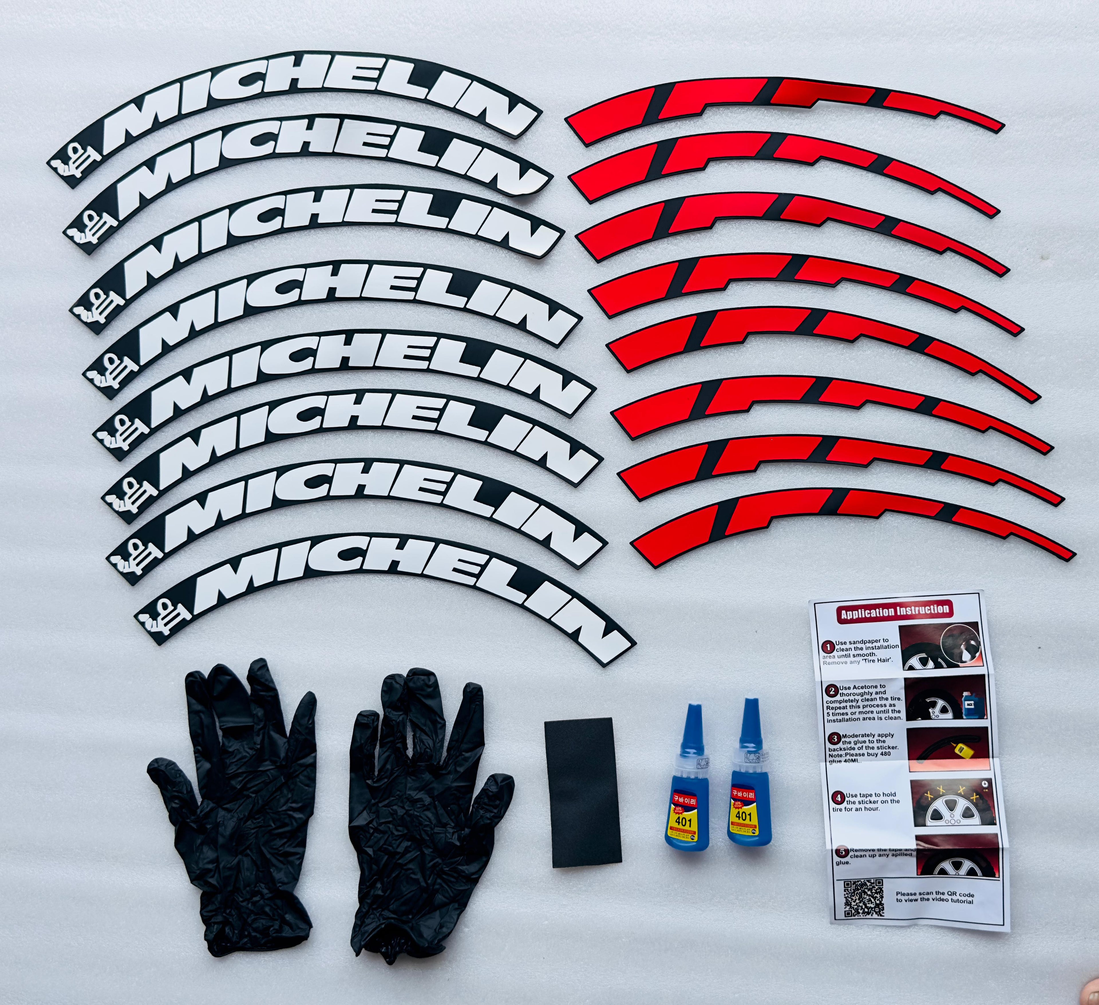 4 Tire Tyre Stickers for 4 Tire Tyres Customized Permanent Rubber Tire Tyres Sticker Auto Accessories (2 Glue + 2 Gloves Included) (Michelin TYRE Sticker)