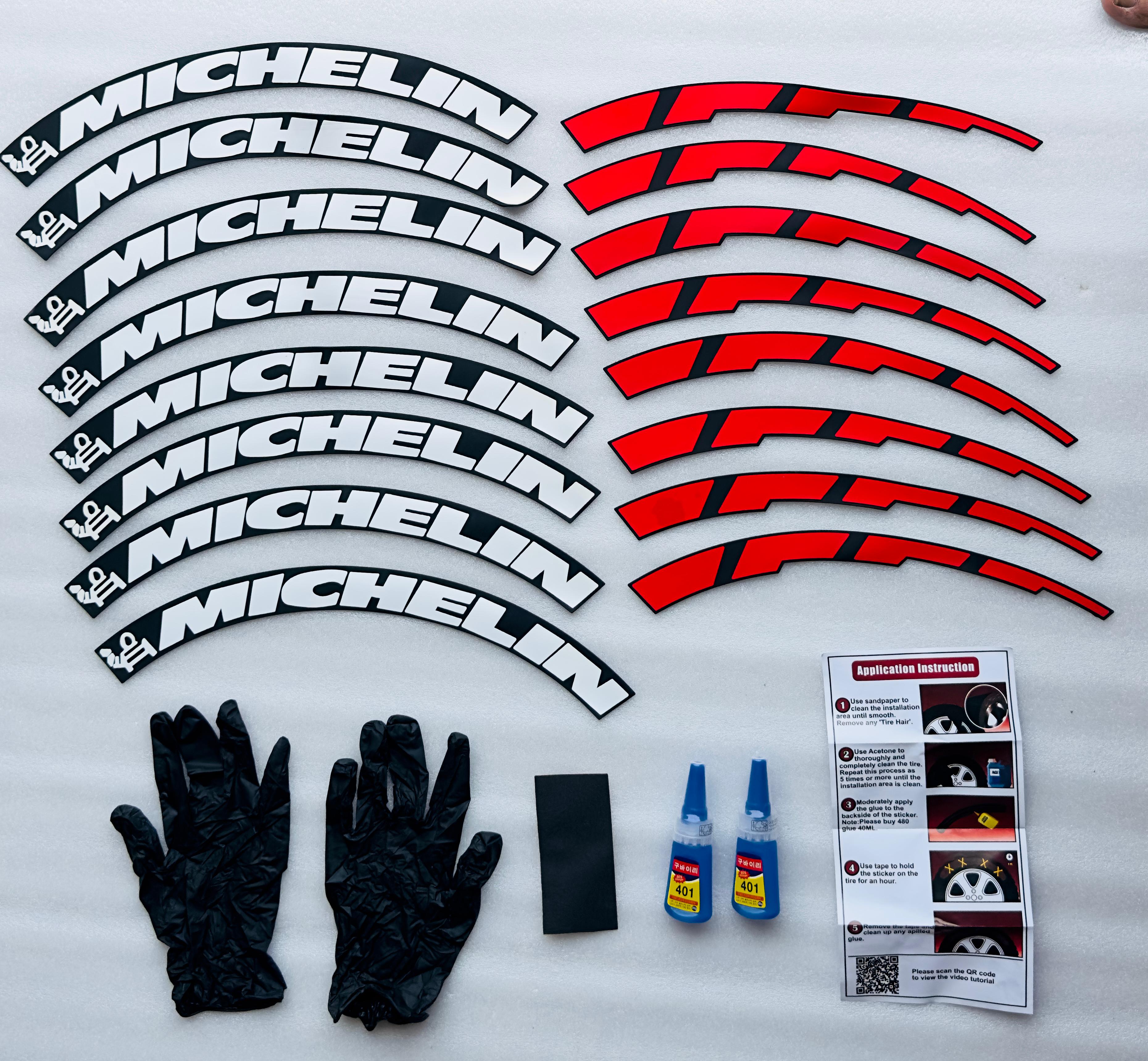 4 Tire Tyre Stickers for 4 Tire Tyres Customized Permanent Rubber Tire Tyres Sticker Auto Accessories (2 Glue + 2 Gloves Included) (Michelin TYRE Sticker)