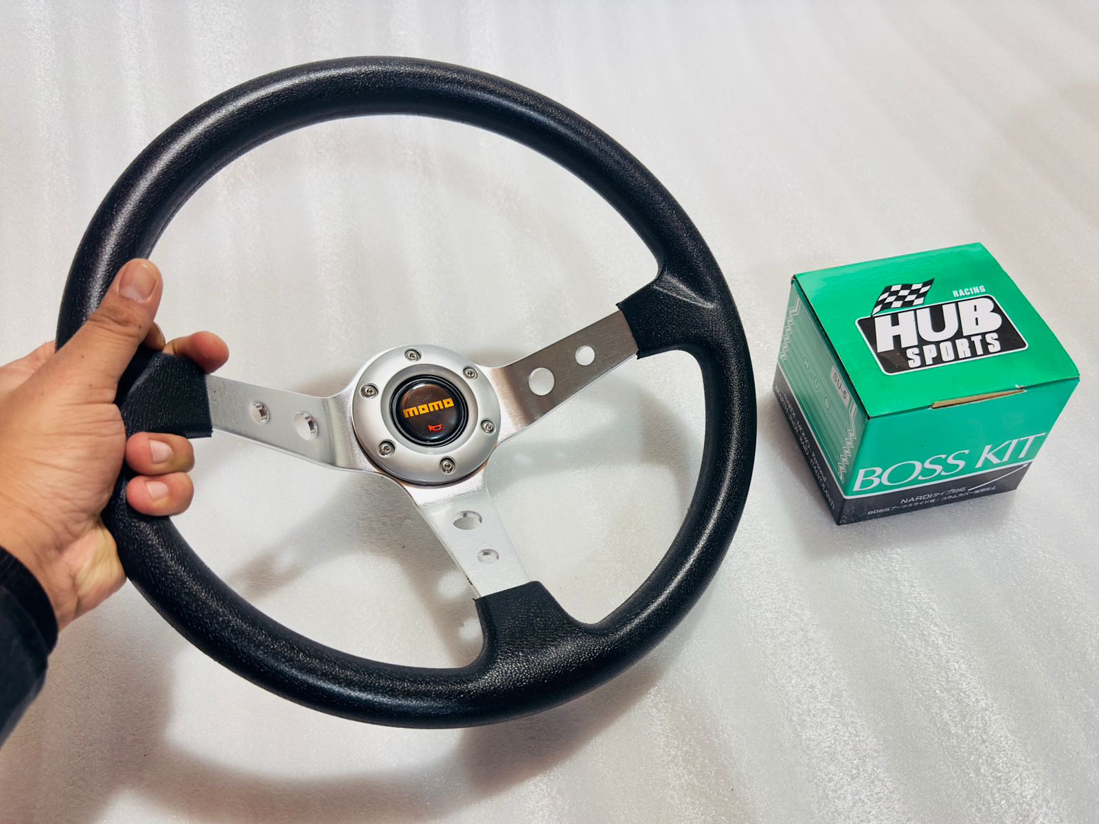 SILVER, MOMO 14INCH DEEP STEERINGS &amp; LEATHER DEEP STYLE Steerings Look Rally Race Off Road with HUB Free Universal Steering Wheel With Hub