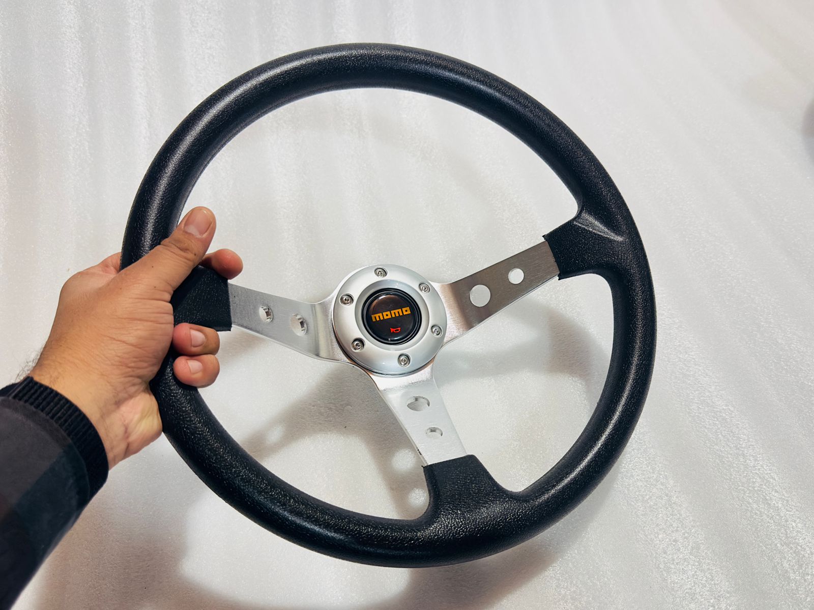 SILVER, MOMO 14INCH DEEP STEERINGS &amp; LEATHER DEEP STYLE Steerings Look Rally Race Off Road with HUB Free Universal Steering Wheel With Hub