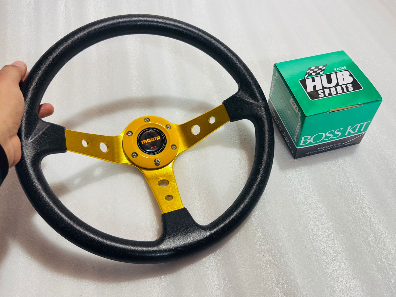 YELLOW, MOMO 14INCH DEEP STEERINGS &amp; LEATHER DEEP STYLE Steerings Look Rally Race Off Road with HUB Free Universal Steering Wheel With Hub