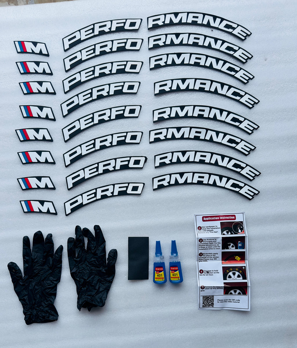 M-Performance Tyre Sticker for 4 Tire Tyres Customized Permanent Rubber Tire Tyres Sticker Decorative Stiicker (2 Glue+2 Gloves Included