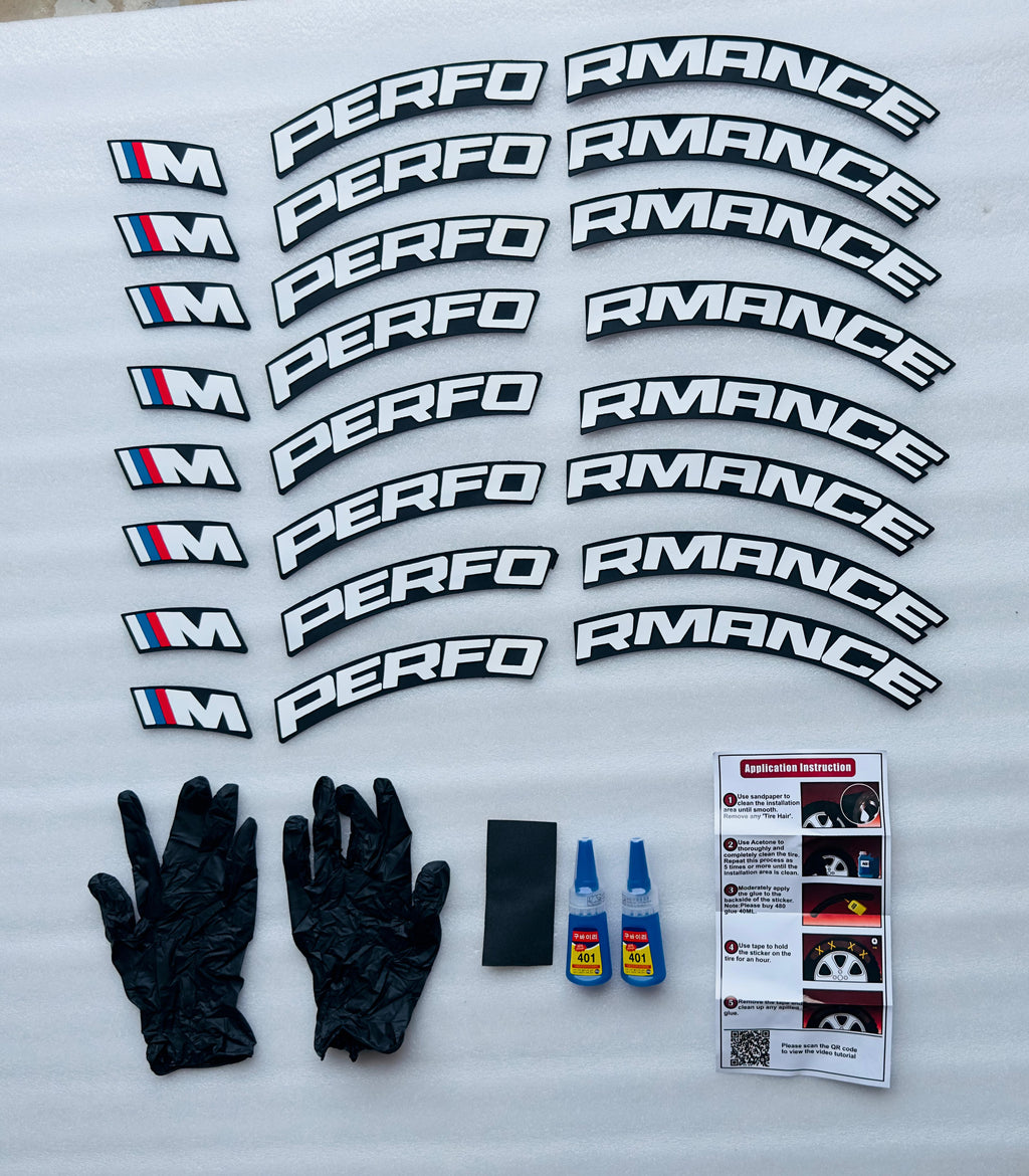 M-Performance Tyre Sticker for 4 Tire Tyres Customized Permanent Rubber Tire Tyres Sticker Decorative Stiicker (2 Glue+2 Gloves Included