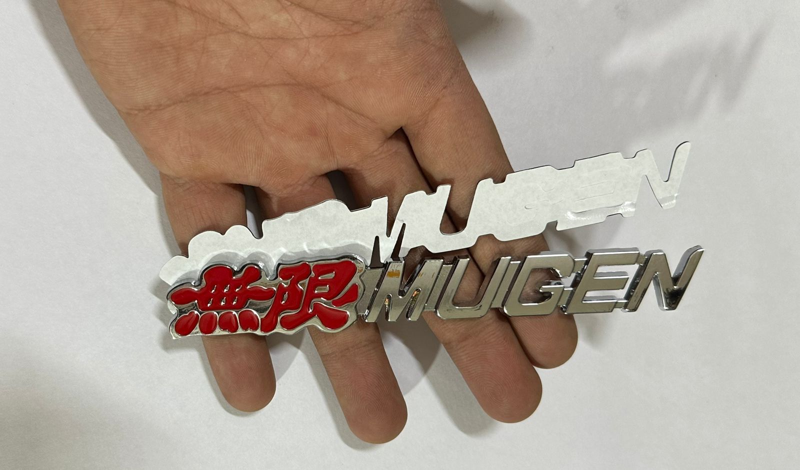 RED-Chrome Mugen 3D Metal Sticker (14cmx2cm) Car Bike Laptop Mugen Sticker Car Emblem 3D Badge Logo Universal AUTO ASSESSORIES Logo