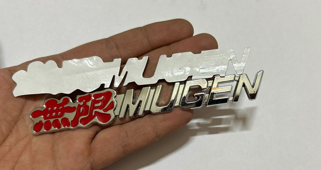 RED-Chrome Mugen 3D Metal Sticker (14cmx2cm) Car Bike Laptop Mugen Sticker Car Emblem 3D Badge Logo Universal AUTO ASSESSORIES Logo