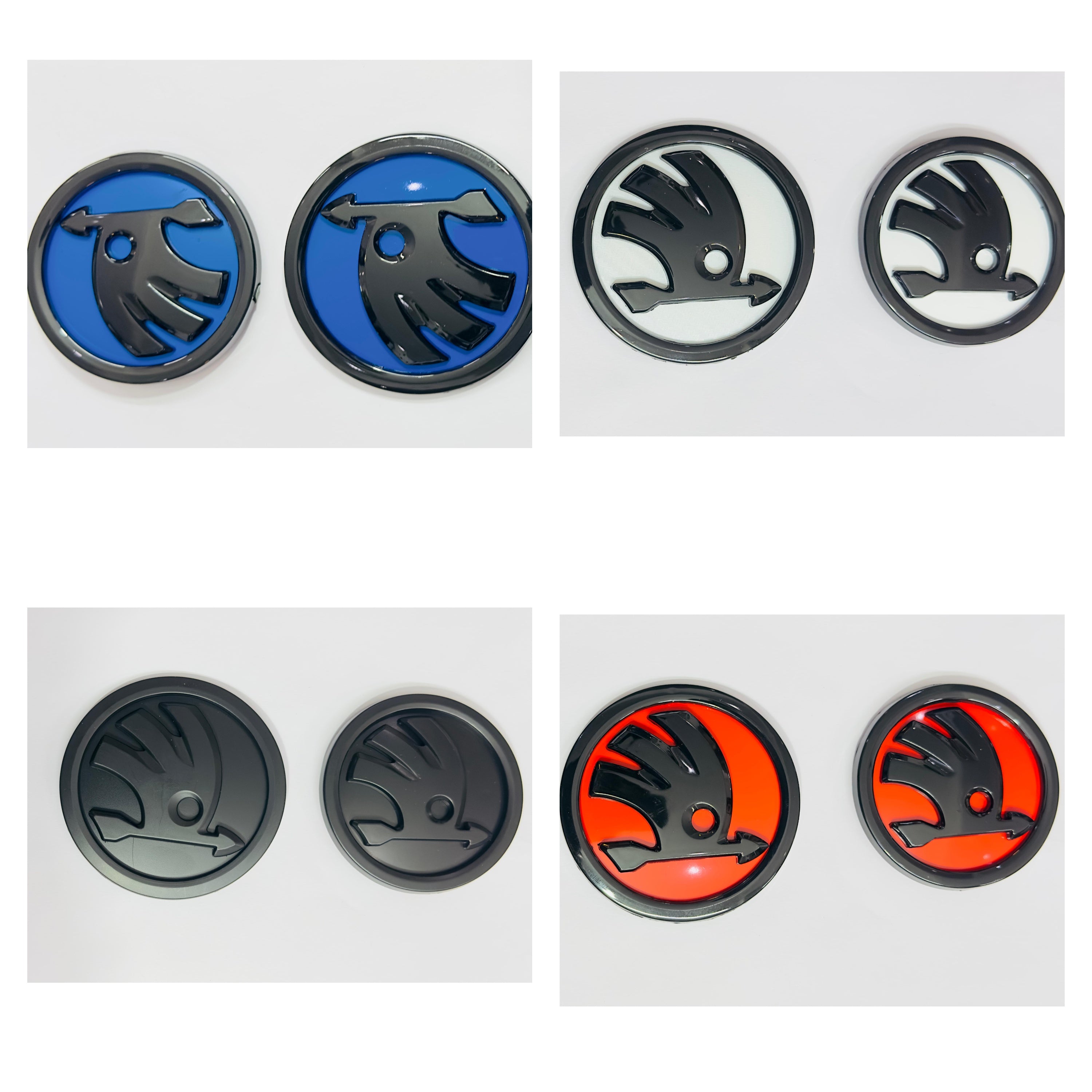 2PC Front Rear 90mm 80mm S-Koda Car Bike Laptop ABS Logo Car Emblem 3D Badge Auto Racing Sport Sticker Grand Tourer Decal