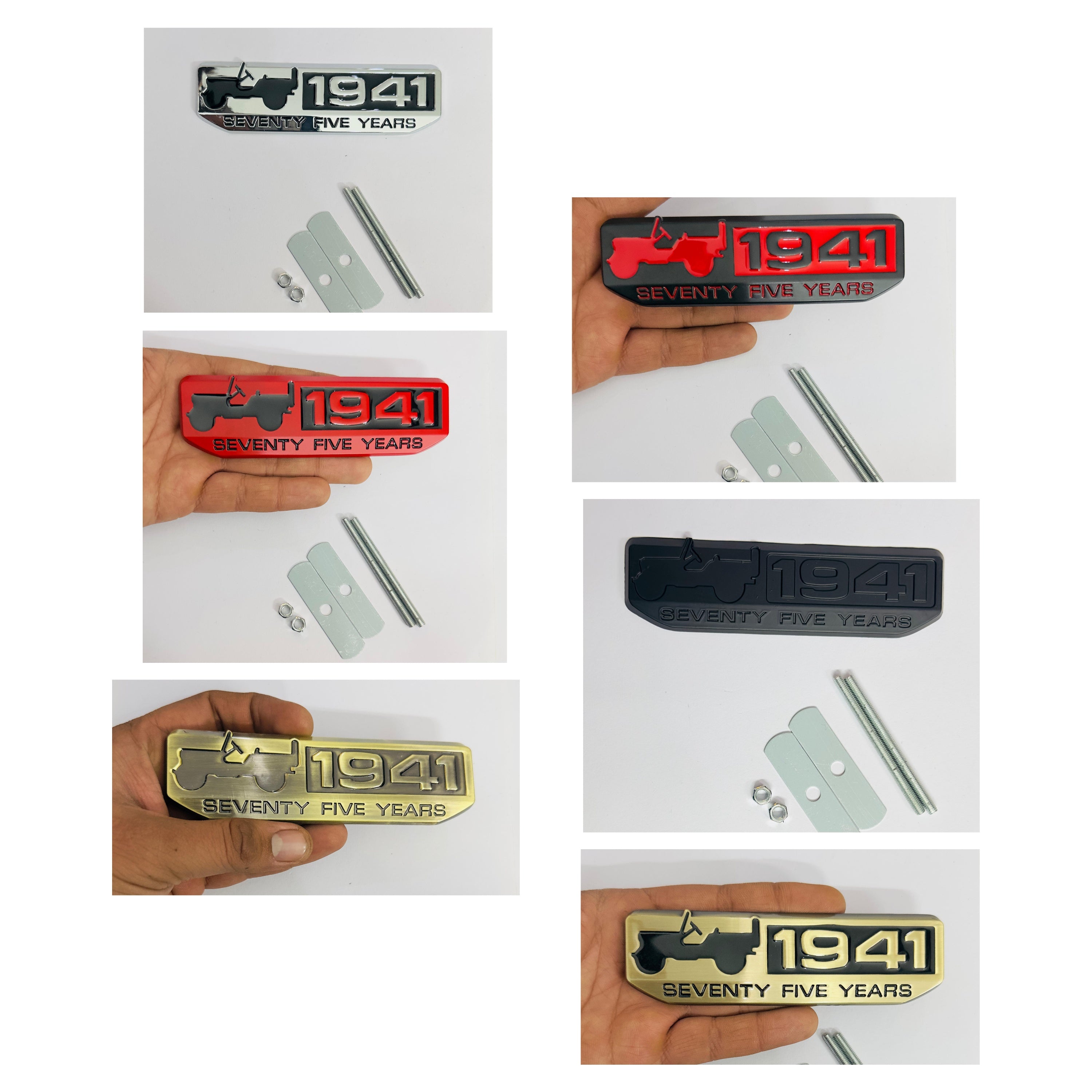 1941- Black Red Grill Sticker 4x4 Full TIME Metal Logo 15cmx2.5cm Car Metal Emblem 3D Badge Auto Racing Sport Sticker Grand Tourer Decal-1 PC