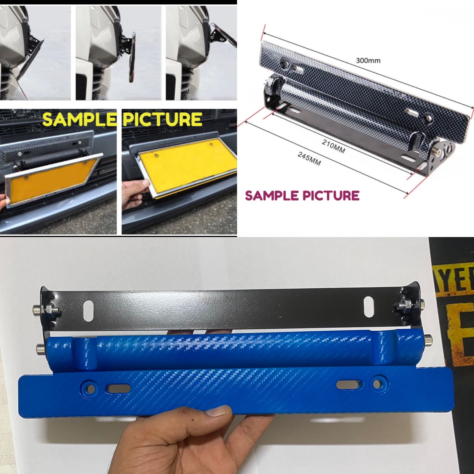 Blue Number Plate License Frame Holder Carbon Fiber Car License Plate Frame Holder Racing Style Angle Adjustable Relocate Bracket