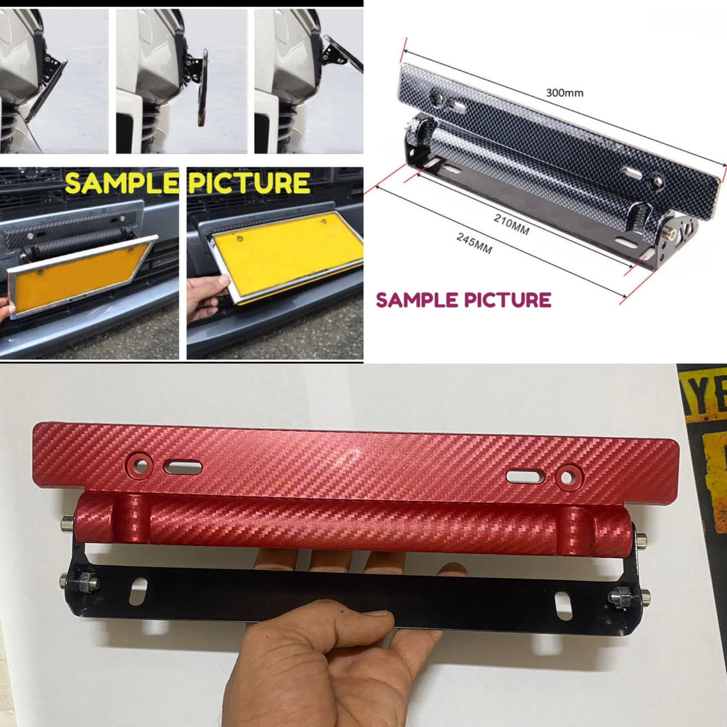 Red Number Plate License Frame Holder Carbon Fiber Car License Plate Frame Holder Racing Style Angle Adjustable Relocate Bracket