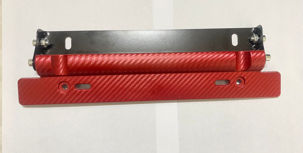 Red Number Plate License Frame Holder Carbon Fiber Car License Plate Frame Holder Racing Style Angle Adjustable Relocate Bracket