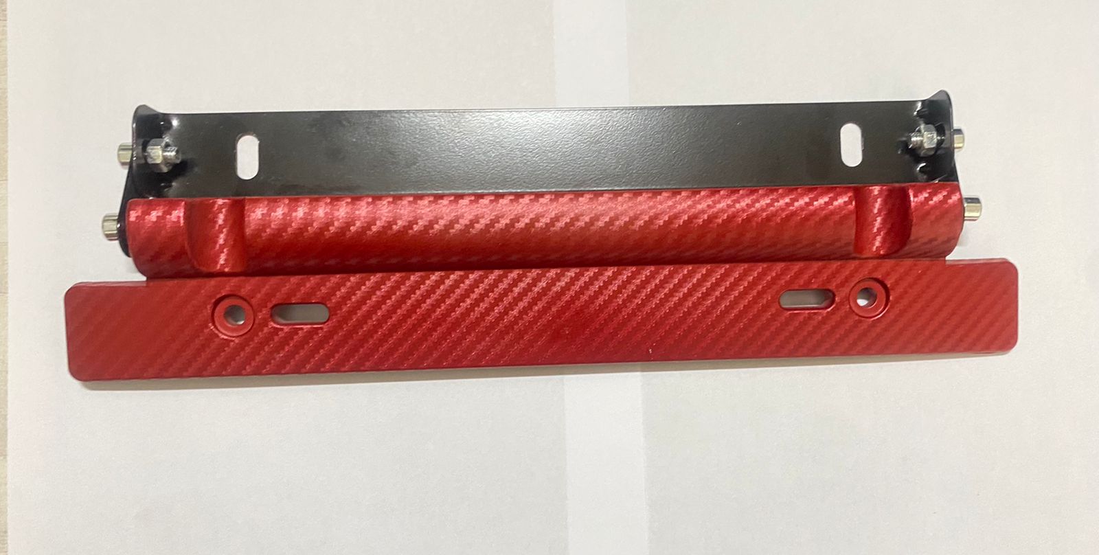 Red Number Plate License Frame Holder Carbon Fiber Car License Plate Frame Holder Racing Style Angle Adjustable Relocate Bracket