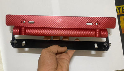 Red Number Plate License Frame Holder Carbon Fiber Car License Plate Frame Holder Racing Style Angle Adjustable Relocate Bracket