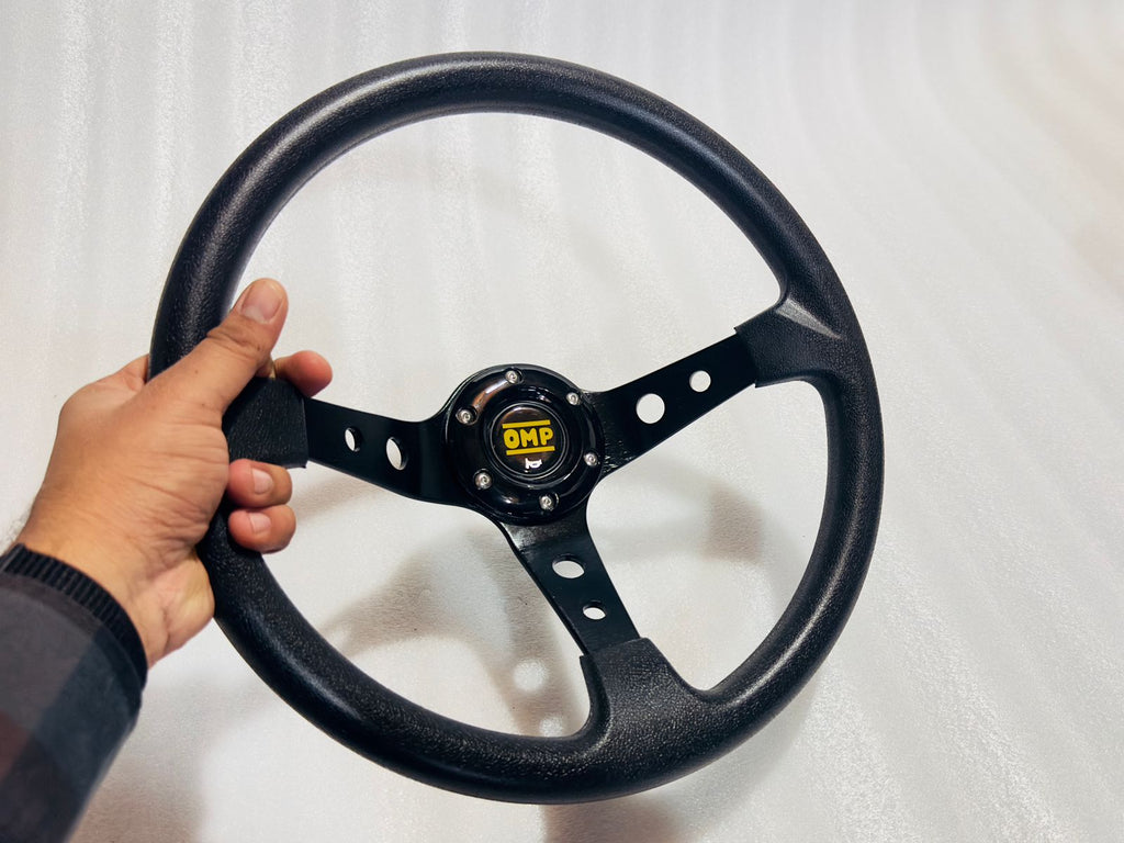 BLACK 14INCH OMP DEEP STEERING STYLE Look Rally Race Off Road with HUB Free Universal Steering Wheel for Sports Car Steering.