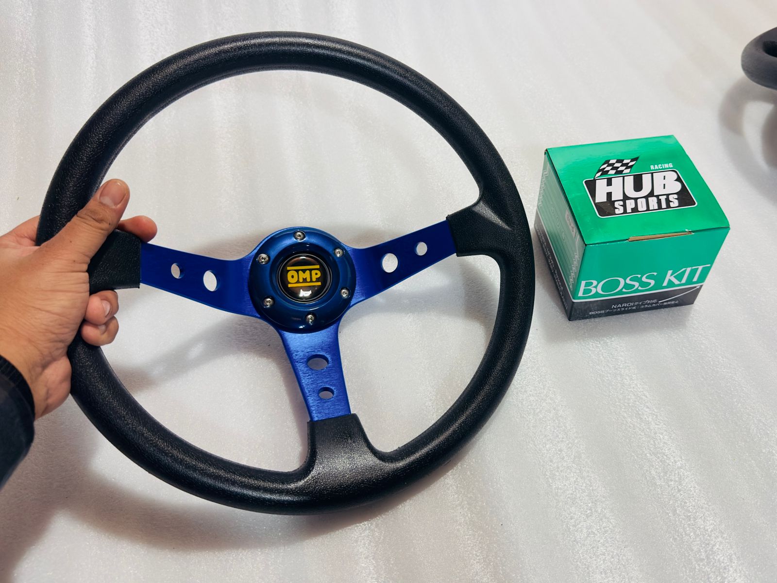 BLUE 14INCH OMP DEEP STEERING STYLE Look Rally Race Off Road with HUB Free Universal Steering Wheel for Sports Car Universal Steering-1PC