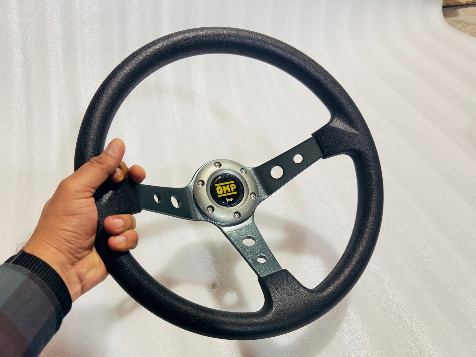 GREY 14INCH OMP DEEP STEERING STYLE Look Rally Race Off Road with HUB Free Universal Steering Wheel for Sports Car Black Steering-1 PC Grey OMP Steering.