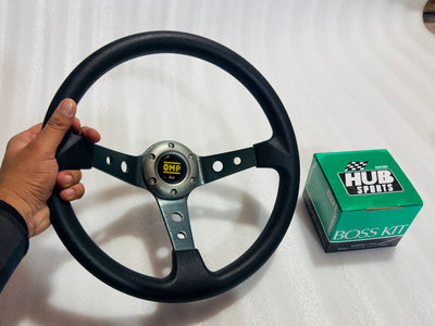 GREY 14INCH OMP DEEP STEERING STYLE Look Rally Race Off Road with HUB Free Universal Steering Wheel for Sports Car Black Steering-1 PC Grey OMP Steering.