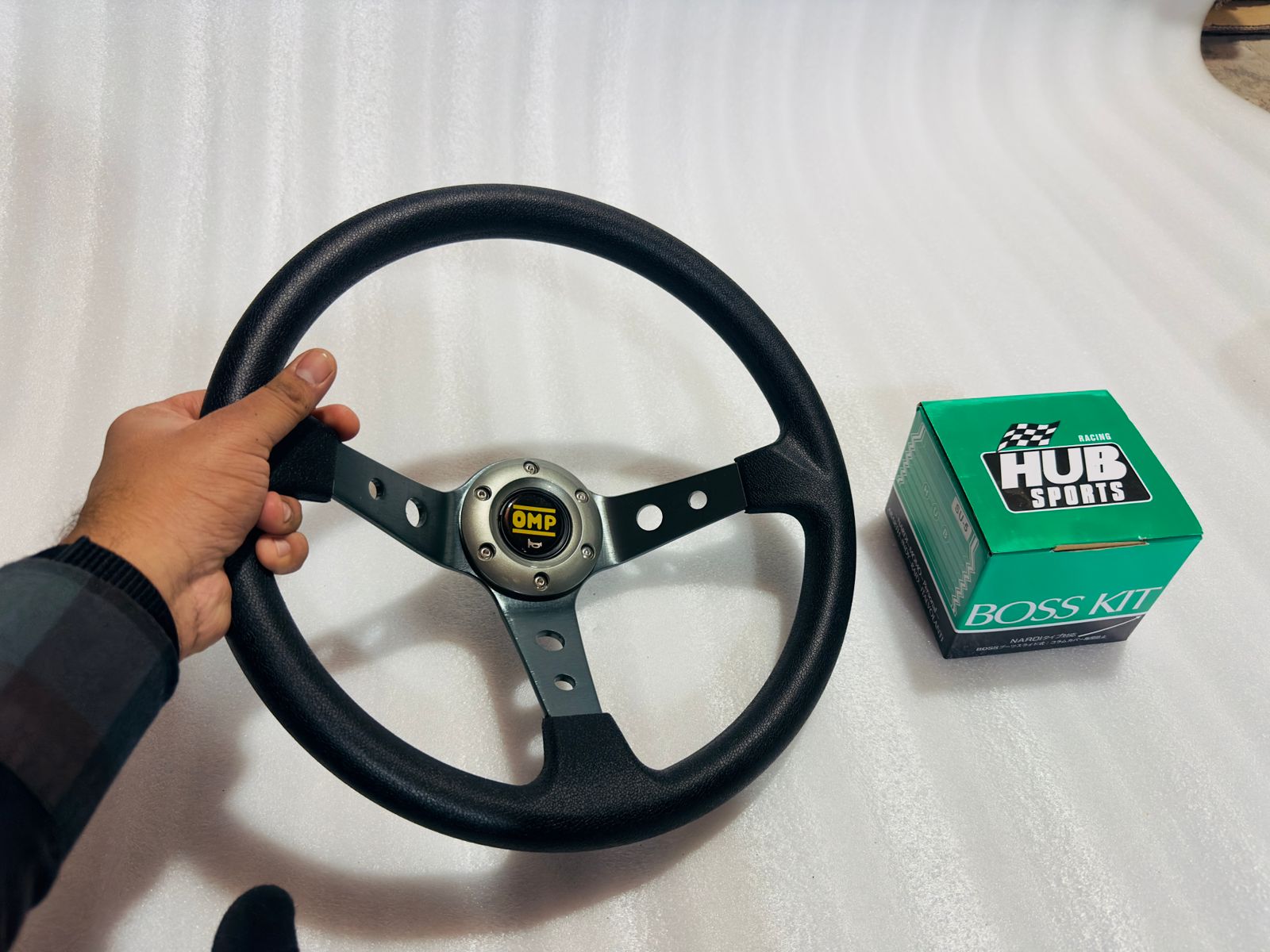 GREY 14INCH OMP DEEP STEERING STYLE Look Rally Race Off Road with HUB Free Universal Steering Wheel for Sports Car Black Steering-1 PC Grey OMP Steering.