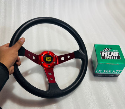 RED 14INCH OMP DEEP STEERING STYLE Look Rally Race Off Road with HUB Free Universal Steering Wheel for Sports Car Universal Steering-1PC