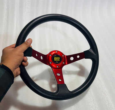 RED 14INCH OMP DEEP STEERING STYLE Look Rally Race Off Road with HUB Free Universal Steering Wheel for Sports Car Universal Steering-1PC
