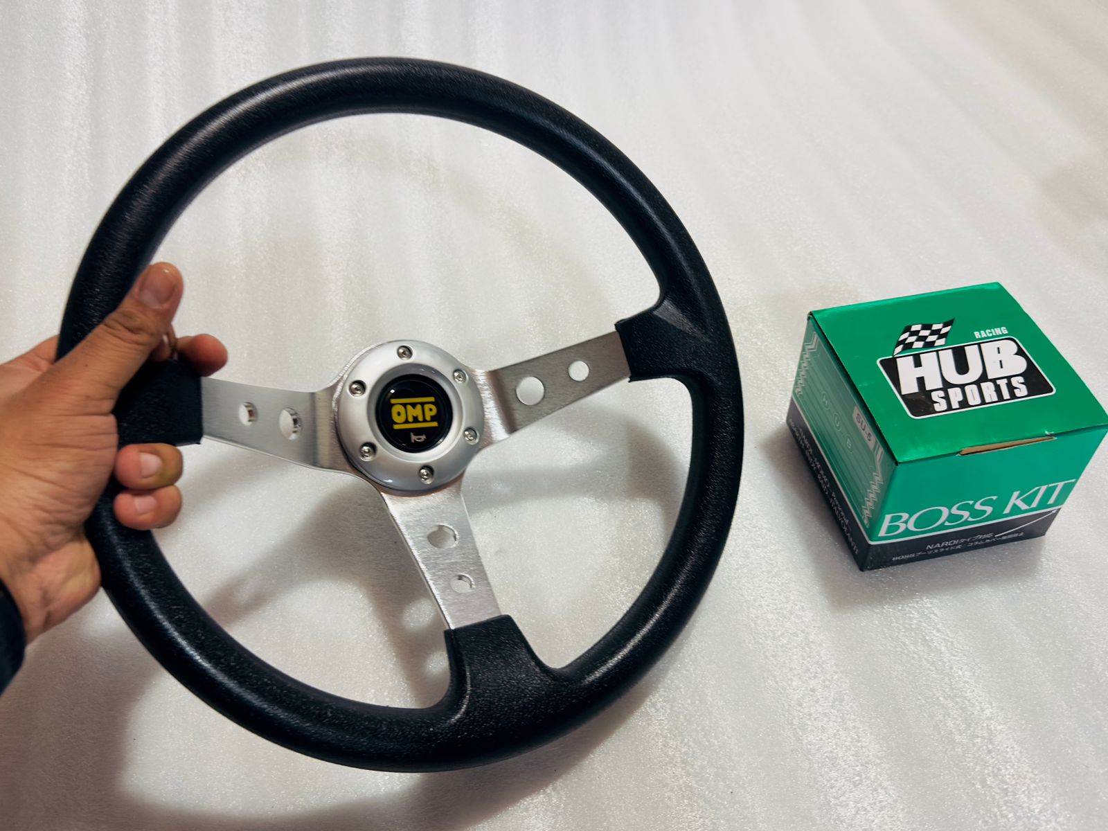 SILVER 14INCH OMP DEEP STEERING STYLE Look Rally Race Off Road with HUB Free Universal Steering Wheel for Sports Car Universal Steering-1PC