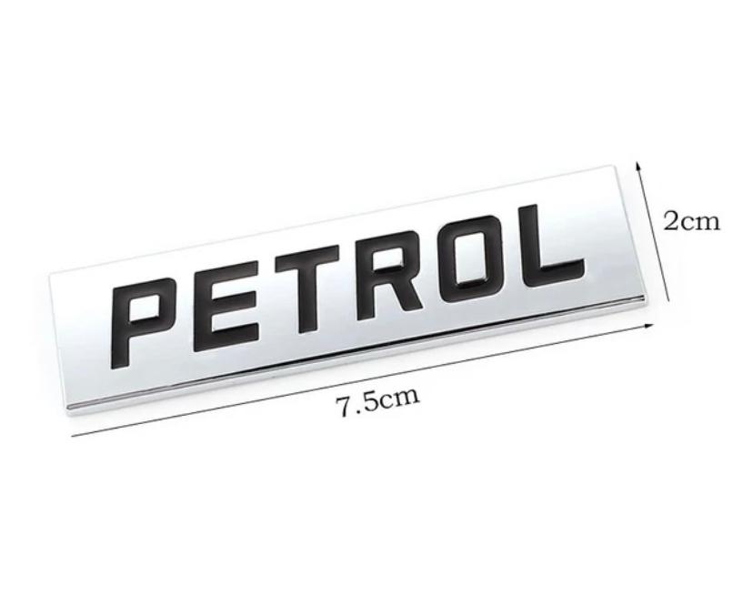 Petrol Sticker- (Chrome Black) - (7.7 x 2 cm) Car Bike Metal Car Emblem Premium Petrol Sign Logo Auto Racing Sport Sticker 3D Badge Grand Tourer Decal.