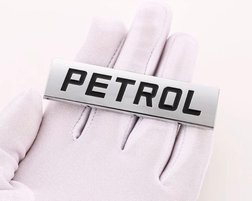 Petrol Sticker- (Chrome Black) - (7.7 x 2 cm) Car Bike Metal Car Emblem Premium Petrol Sign Logo Auto Racing Sport Sticker 3D Badge Grand Tourer Decal.