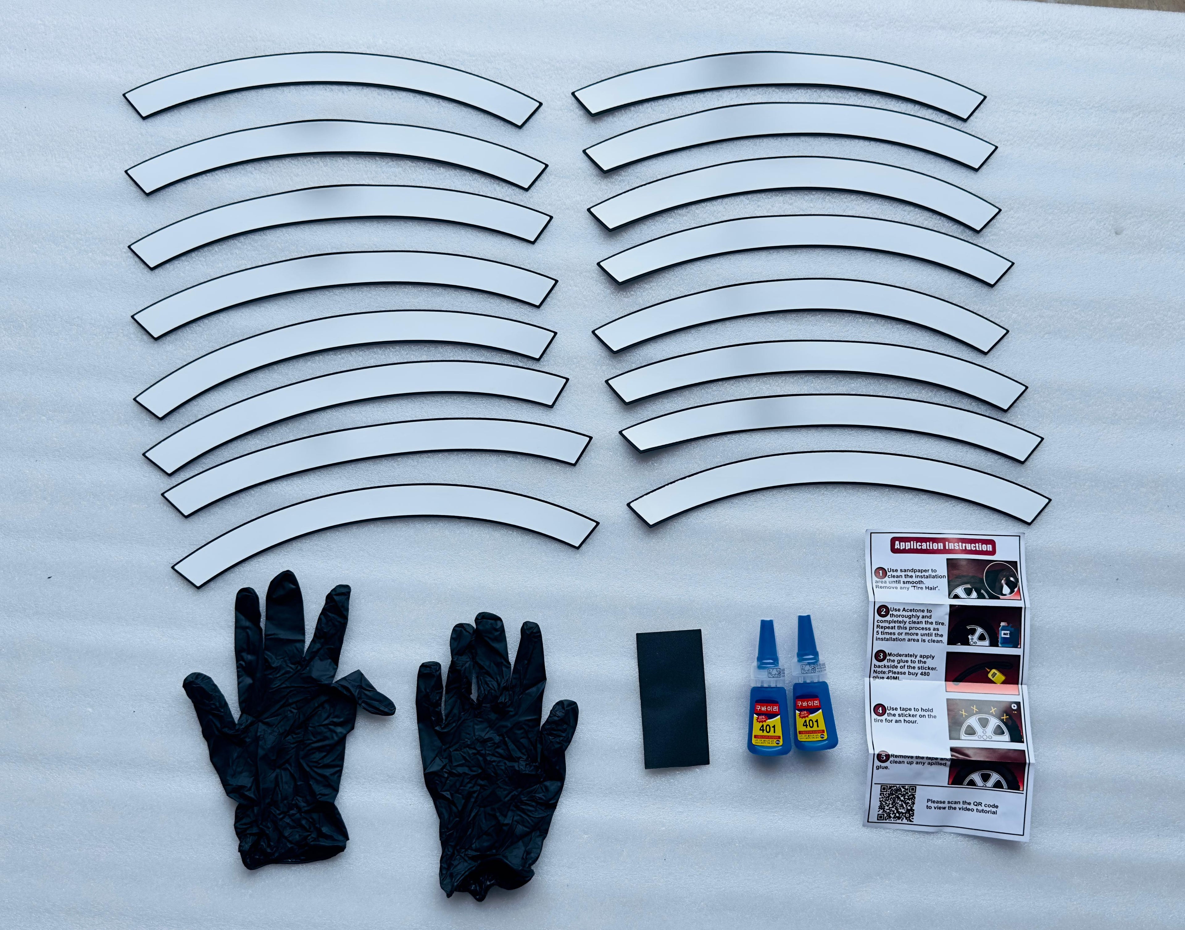 Plain White Strip Tyre Sticker for 4 Tire Tyres Customized Permanent Rubber Tire Tyres Sticker Decorative Stiicker (2 Glue+2 Gloves Included)