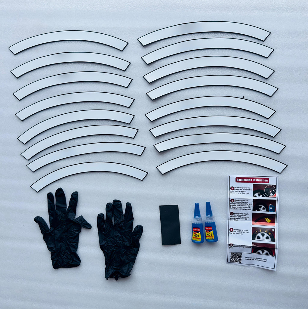 Plain White Strip Tyre Sticker for 4 Tire Tyres Customized Permanent Rubber Tire Tyres Sticker Decorative Stiicker (2 Glue+2 Gloves Included)