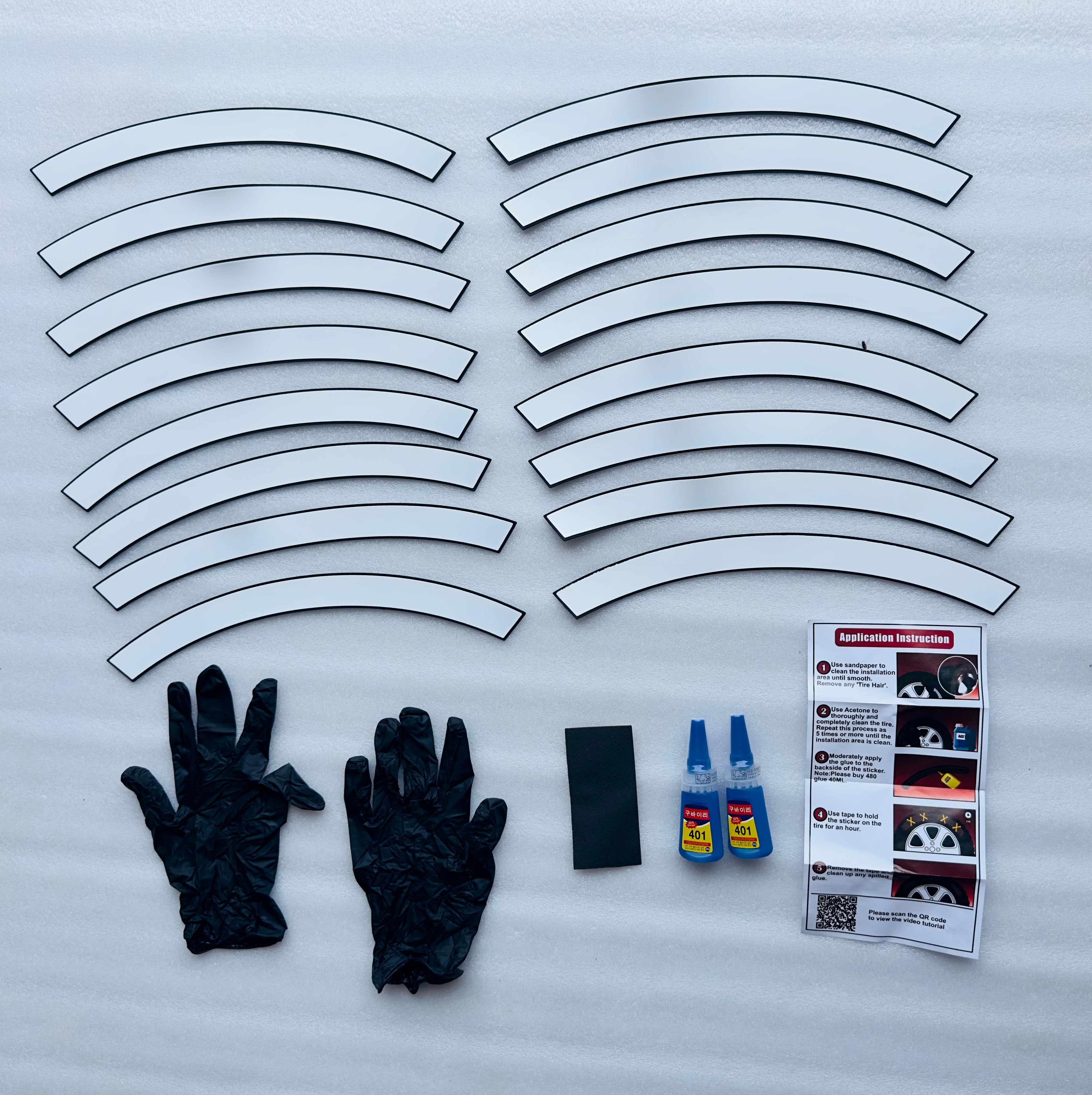 Plain White Strip Tyre Sticker for 4 Tire Tyres Customized Permanent Rubber Tire Tyres Sticker Decorative Stiicker (2 Glue+2 Gloves Included)