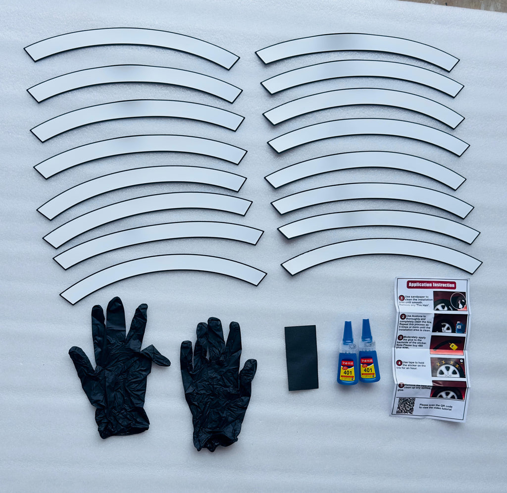 Plain White Strip Tyre Sticker for 4 Tire Tyres Customized Permanent Rubber Tire Tyres Sticker Decorative Stiicker (2 Glue+2 Gloves Included)