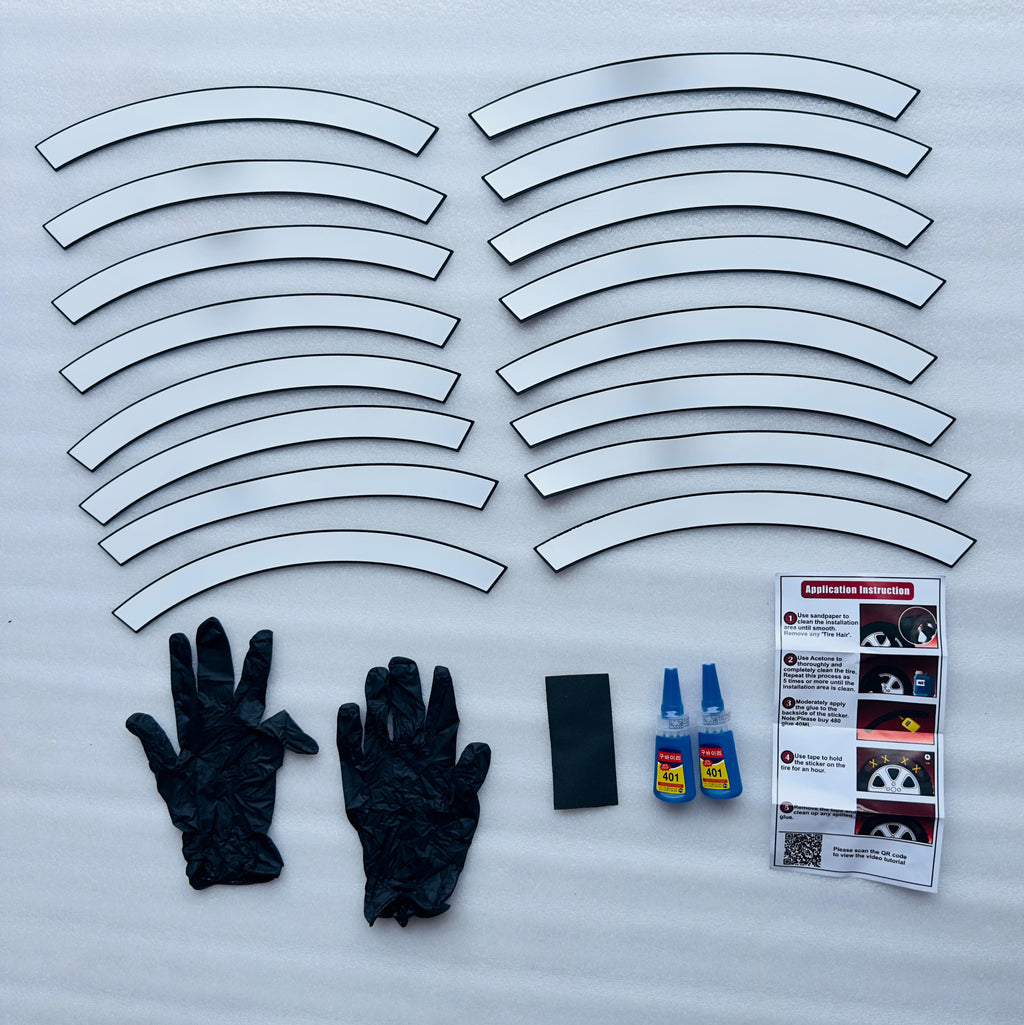 Plain White Strip Tyre Sticker for 4 Tire Tyres Customized Permanent Rubber Tire Tyres Sticker Decorative Stiicker (2 Glue+2 Gloves Included)