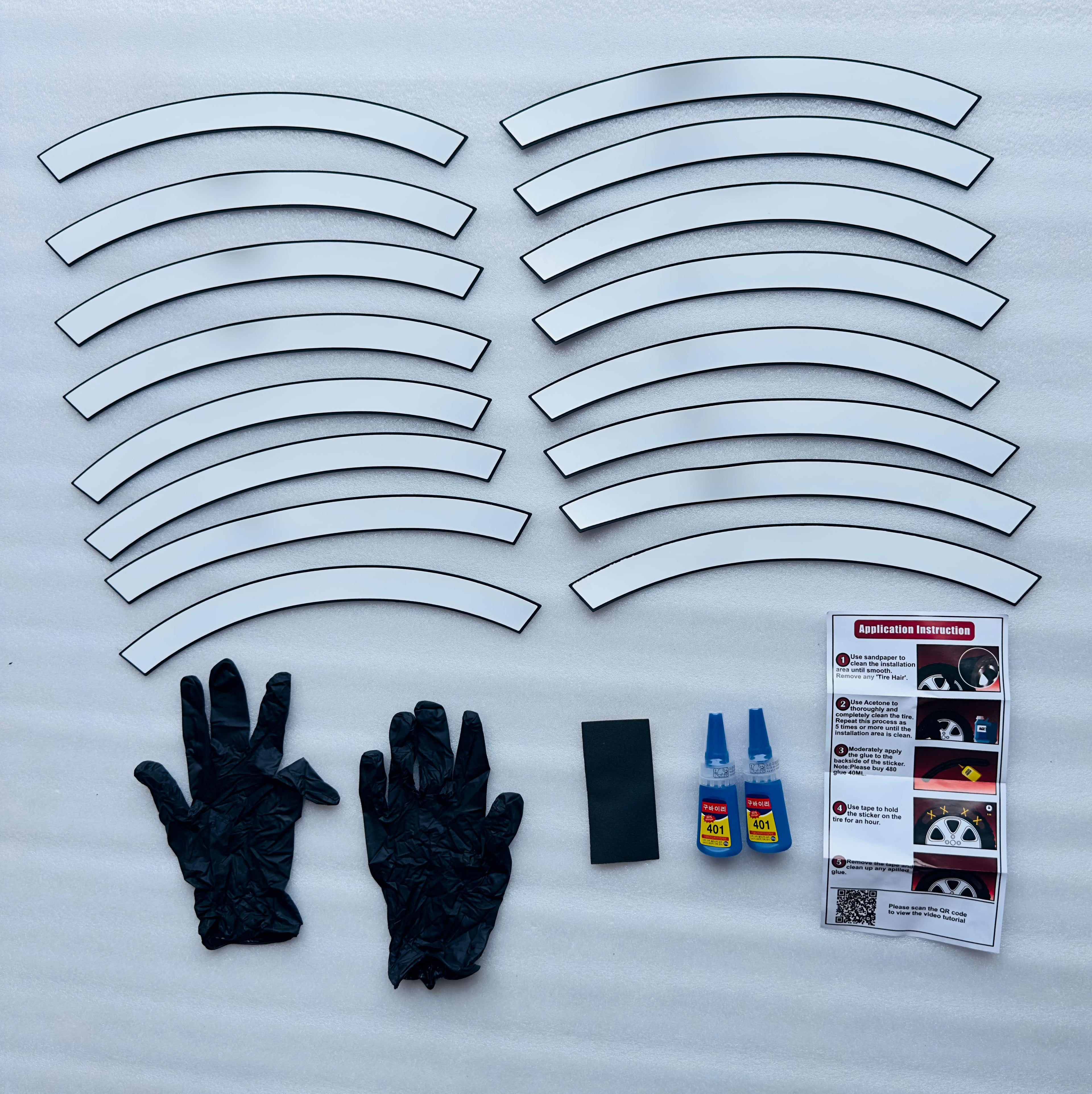 Plain White Strip Tyre Sticker for 4 Tire Tyres Customized Permanent Rubber Tire Tyres Sticker Decorative Stiicker (2 Glue+2 Gloves Included)