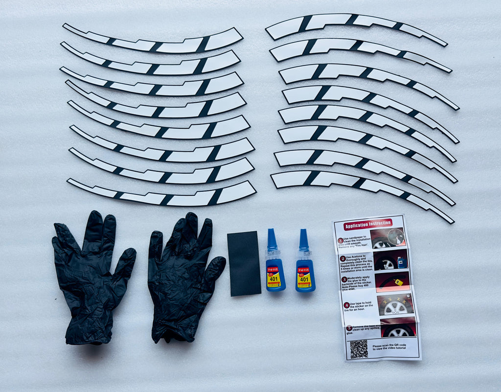 Plain White Strip Model 2 Tyre Sticker for 4 Tire Tyres Customized Permanent Rubber 4 Tire Tyress Stickerr Decorative Sticker (2 Glue +2 Gloves Included)