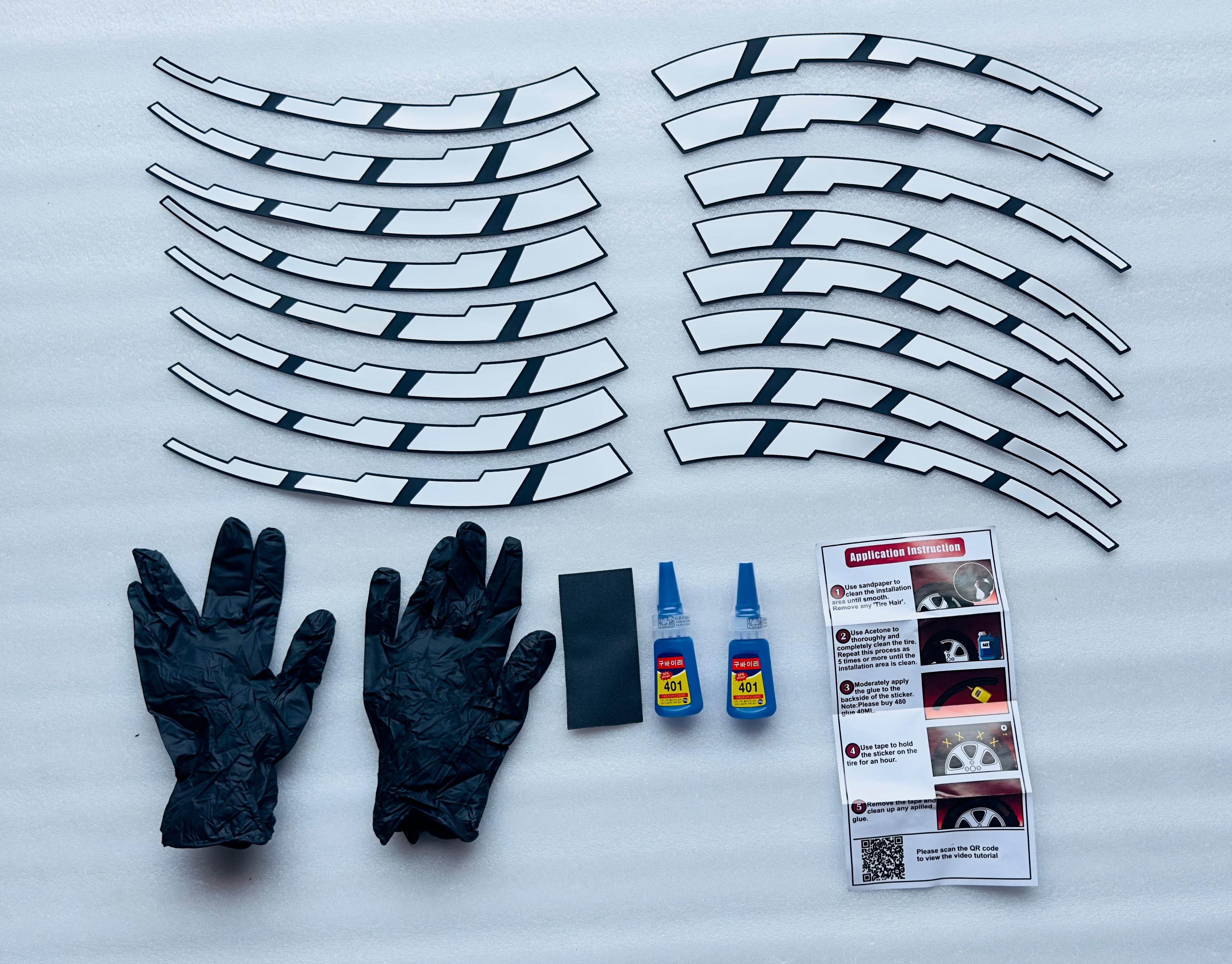 Plain White Strip Model 2 Tyre Sticker for 4 Tire Tyres Customized Permanent Rubber 4 Tire Tyress Stickerr Decorative Sticker (2 Glue +2 Gloves Included)