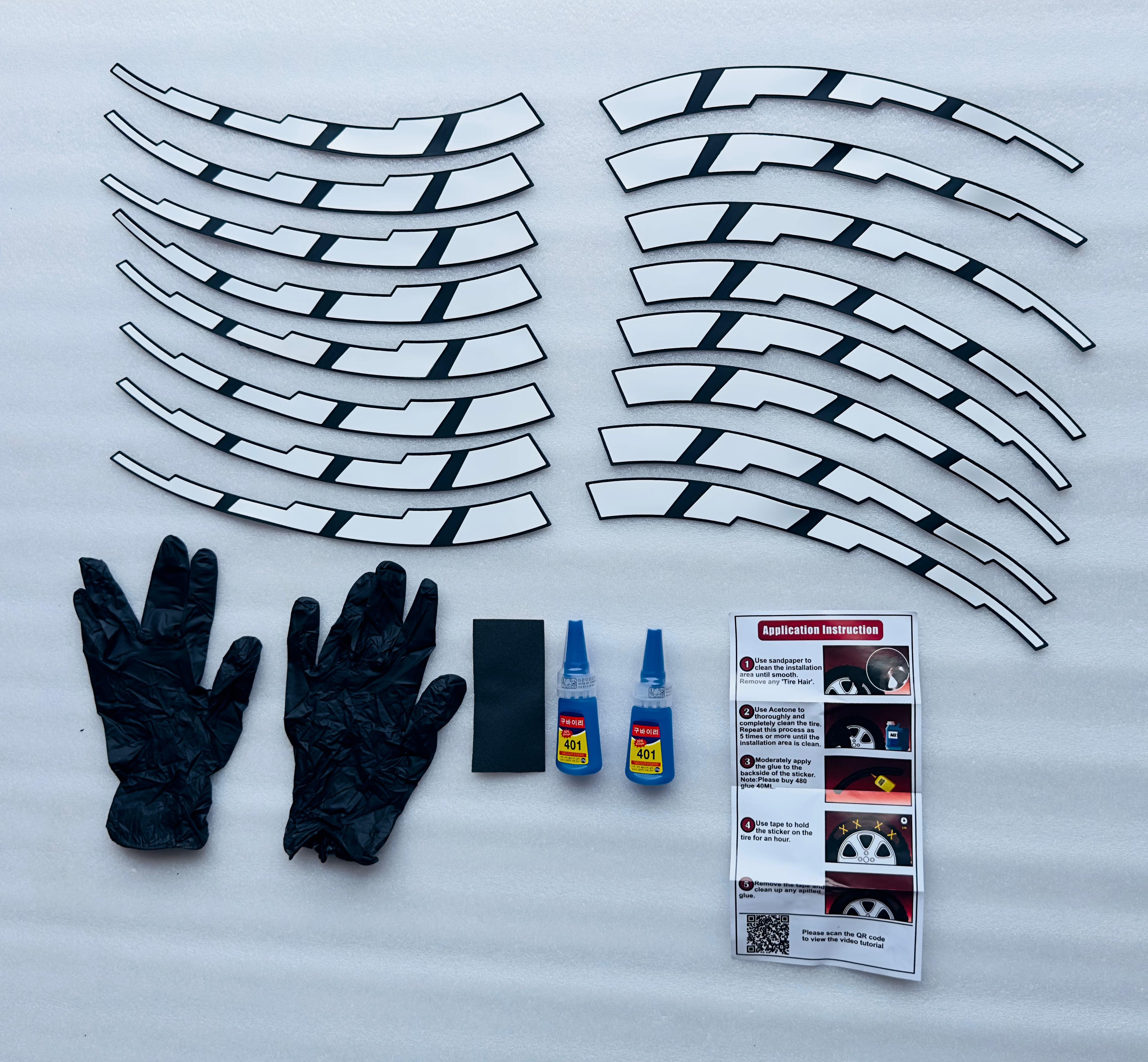 Plain White Strip Model 2 Tyre Sticker for 4 Tire Tyres Customized Permanent Rubber 4 Tire Tyress Stickerr Decorative Sticker (2 Glue +2 Gloves Included)