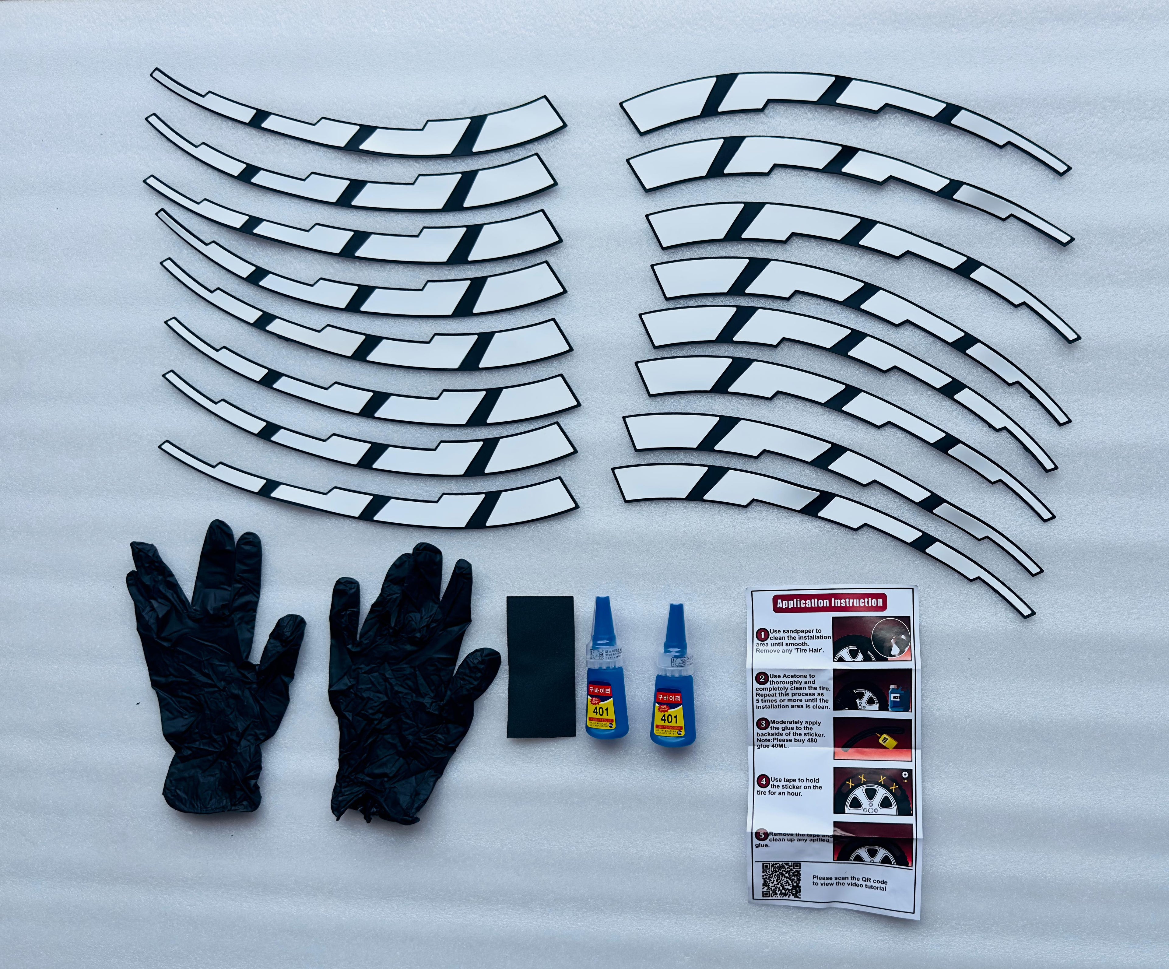 Plain White Strip Model 2 Tyre Sticker for 4 Tire Tyres Customized Permanent Rubber 4 Tire Tyress Stickerr Decorative Sticker (2 Glue +2 Gloves Included)