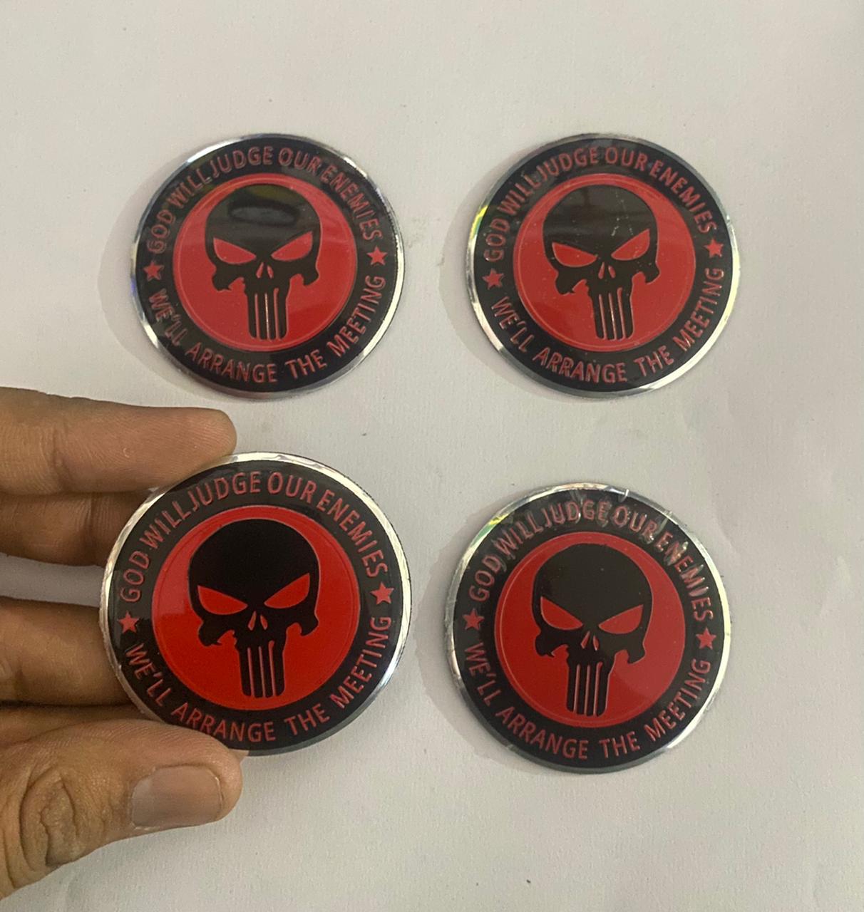 4pcs The Punisher Skull Sign Emblem Car Wheel Center Hub Cap The Punisher Skull Caps Badge Sticker Decal 56mm 2INCH