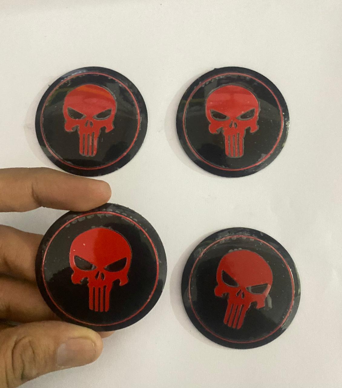 Punisher Skull 4PC Wheel Sticker, Aluminum Alloy, 60mm, Self-Adhesive Hub Cap
